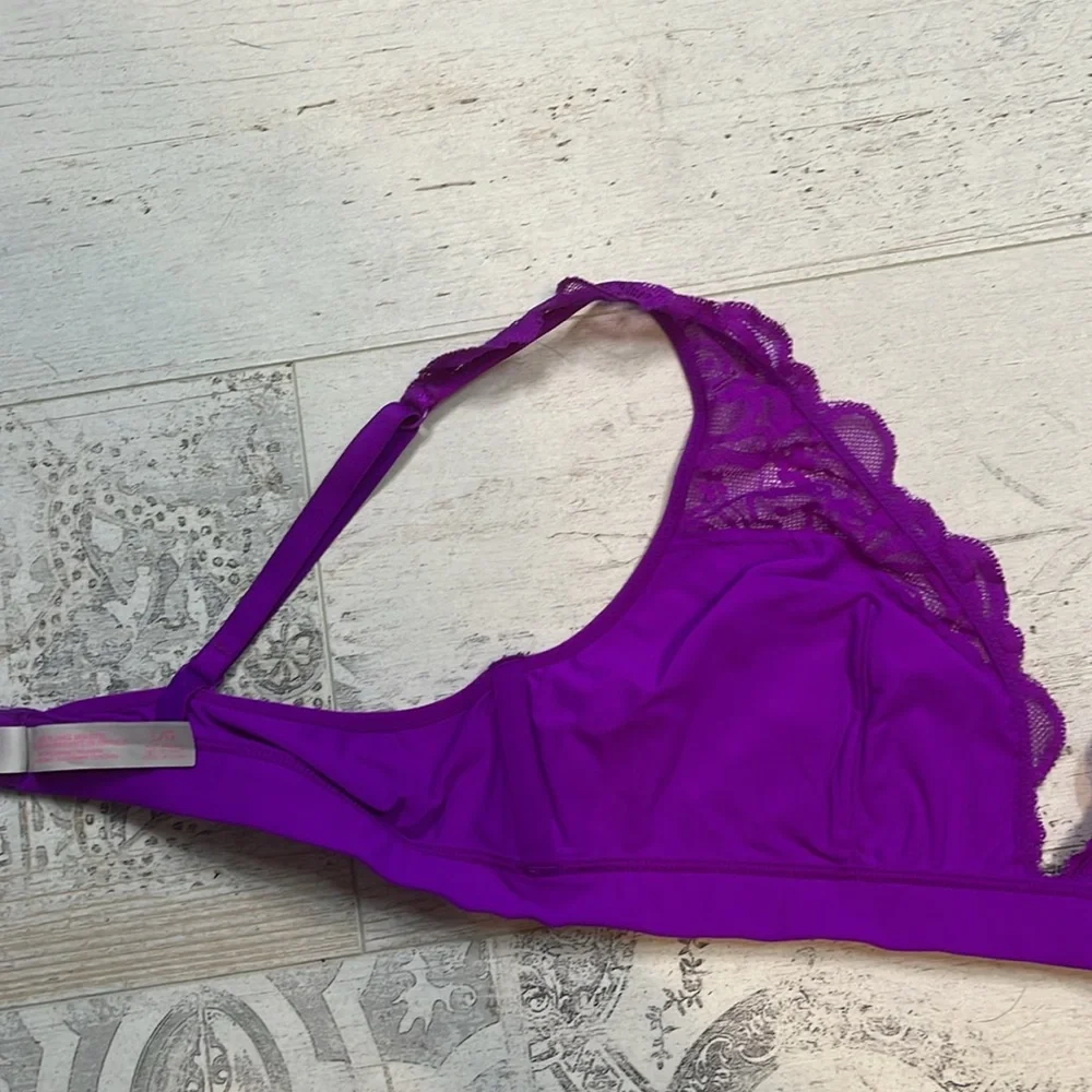 Y2K Pink Victorias Secret Lace Plunge Bralette in Vibrant Purple Size Large